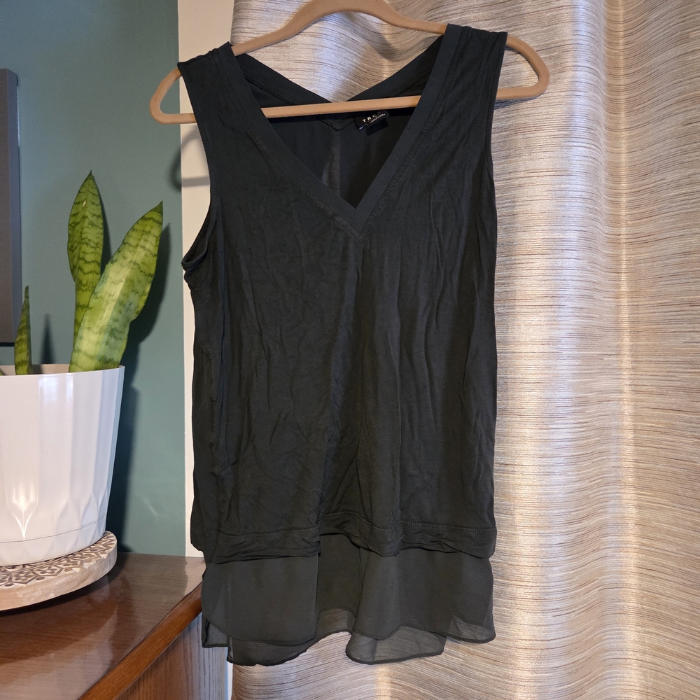 Trouve Dark Green Layered Tank Top